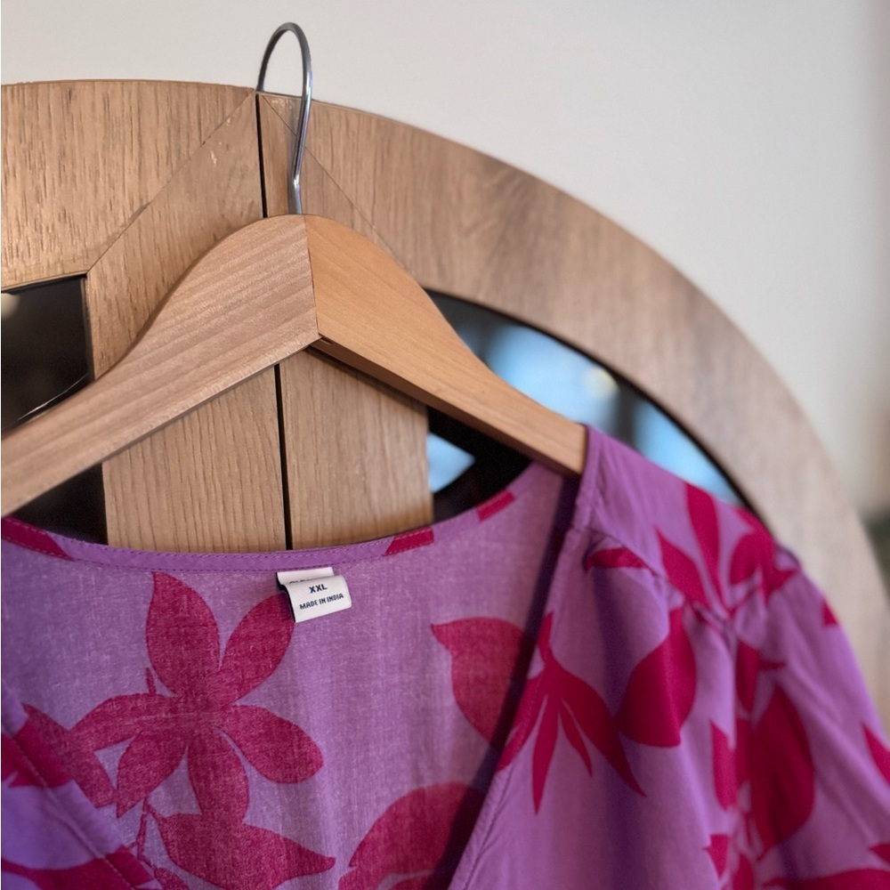 Old Navy Women’s XXL Purple and Pink Leaf Tropical V-Neck Elastic Waist Dress - Picture 5 of 8
